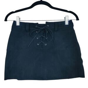 Club Exx Faux Suede Stretch Cut Off Lace Up Mini Skirt XS Rave Gothic Festival